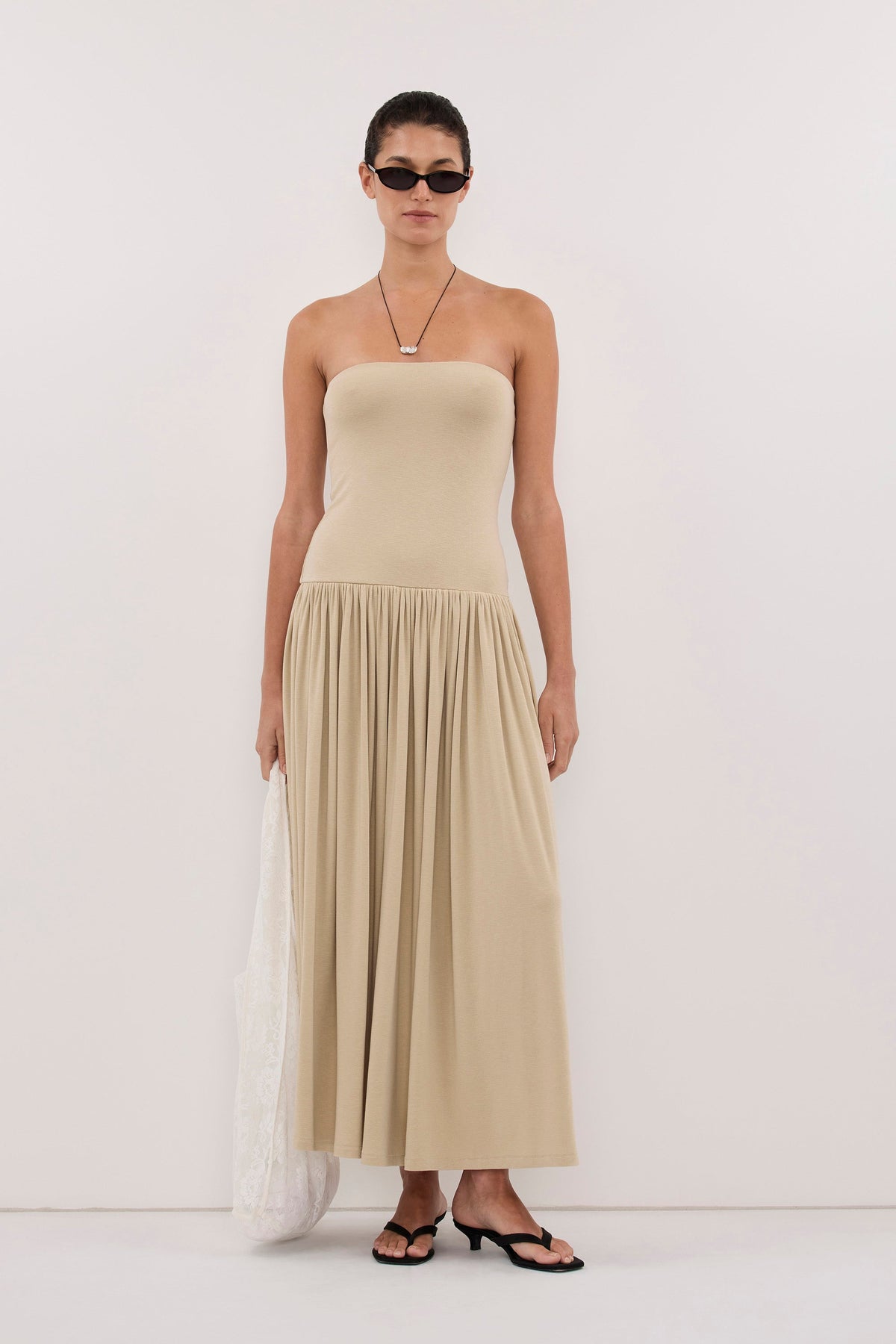 AVEN ELM SAGE BANDEAU MAXI DRESS