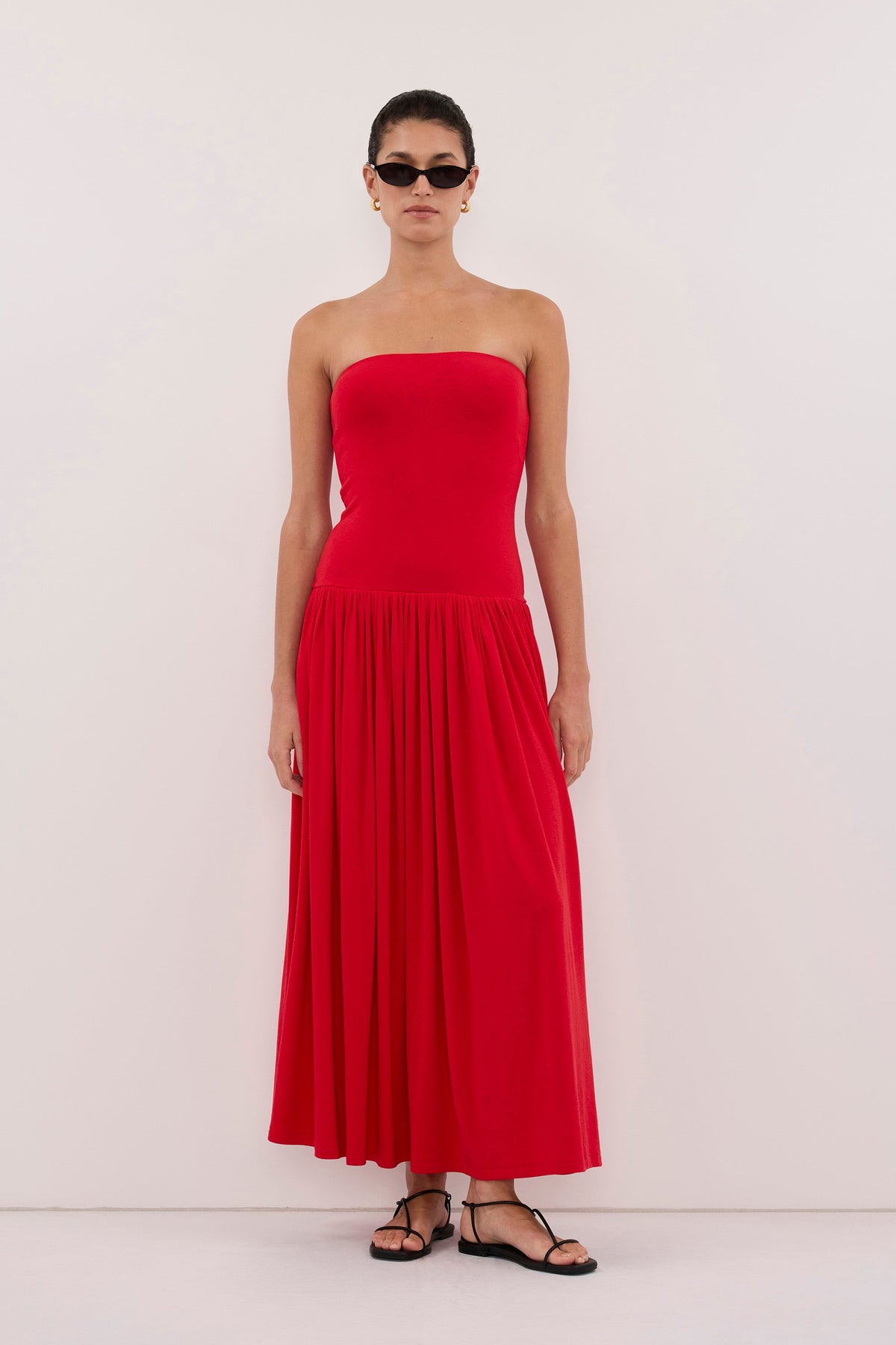AVEN RED BANDEAU MAXI DRESS