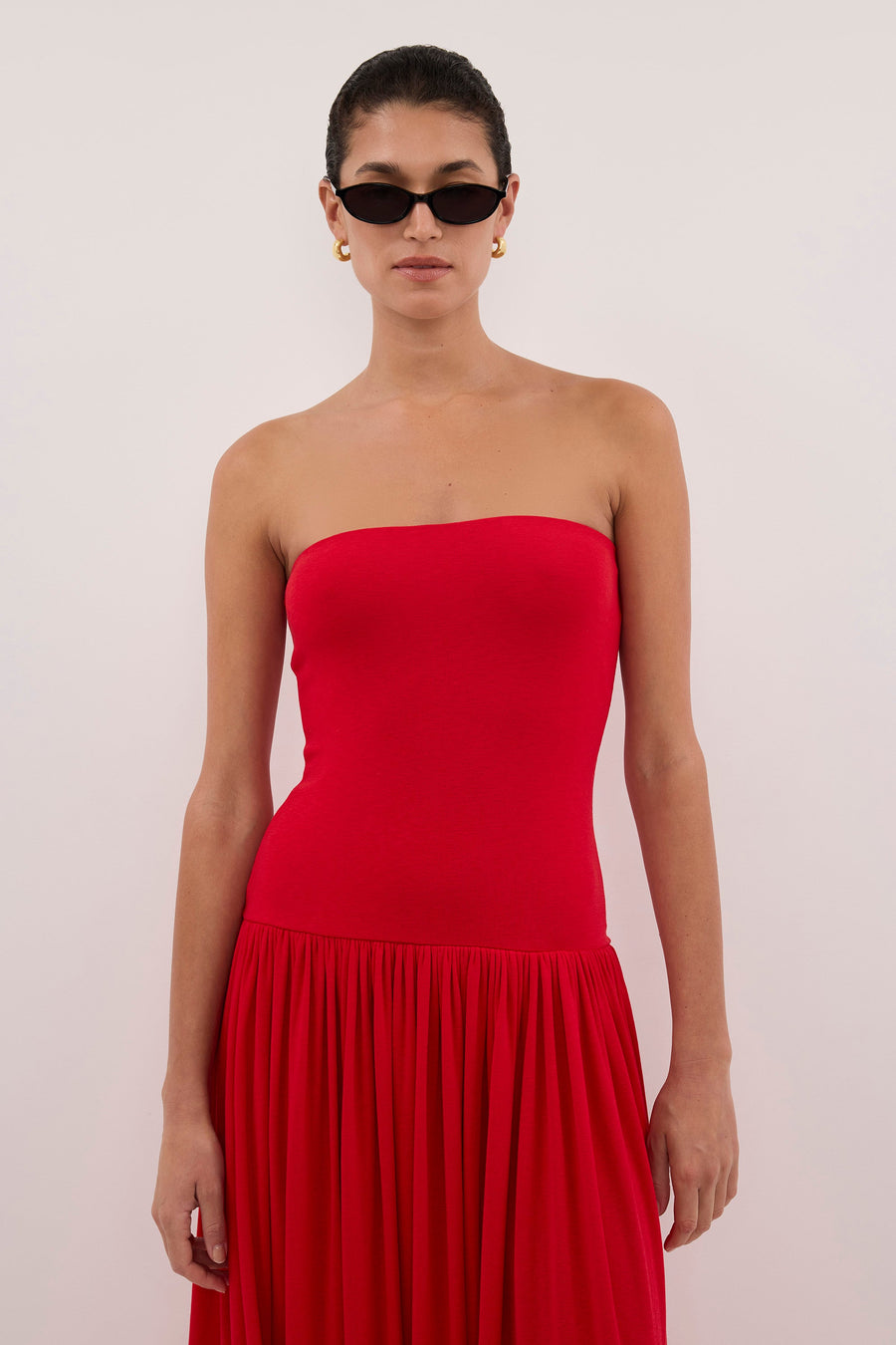 AVEN RED BANDEAU MAXI DRESS