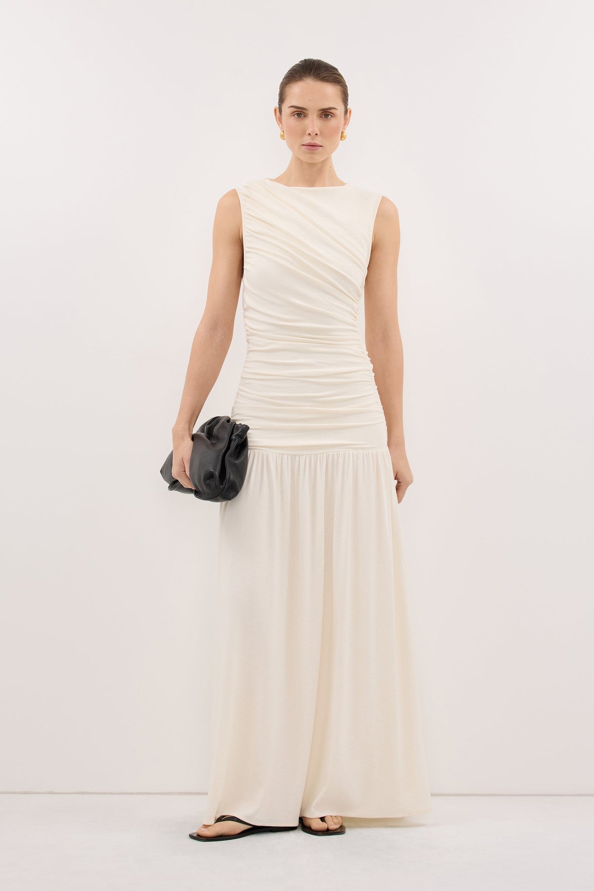 LOLA CREAM RUCHED MAXI DRESS