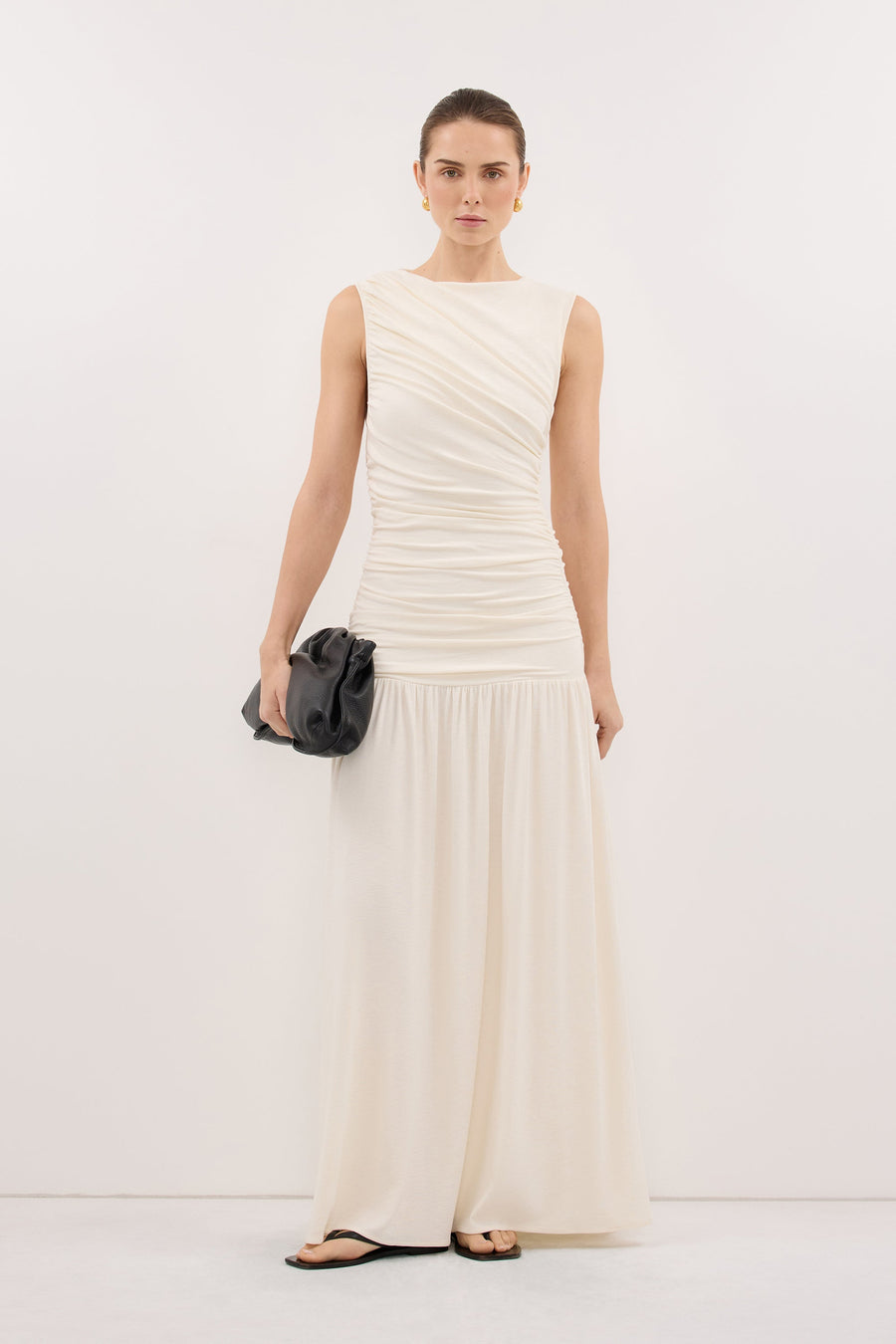 LOLA CREAM RUCHED MAXI DRESS