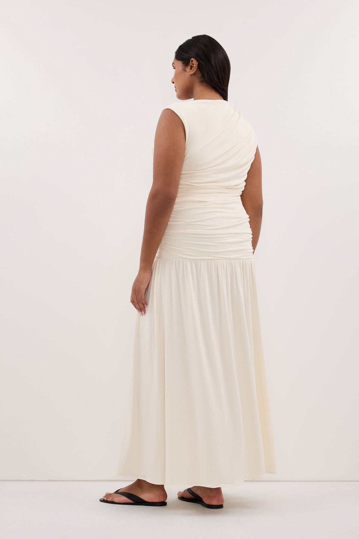 LOLA CREAM RUCHED MAXI DRESS