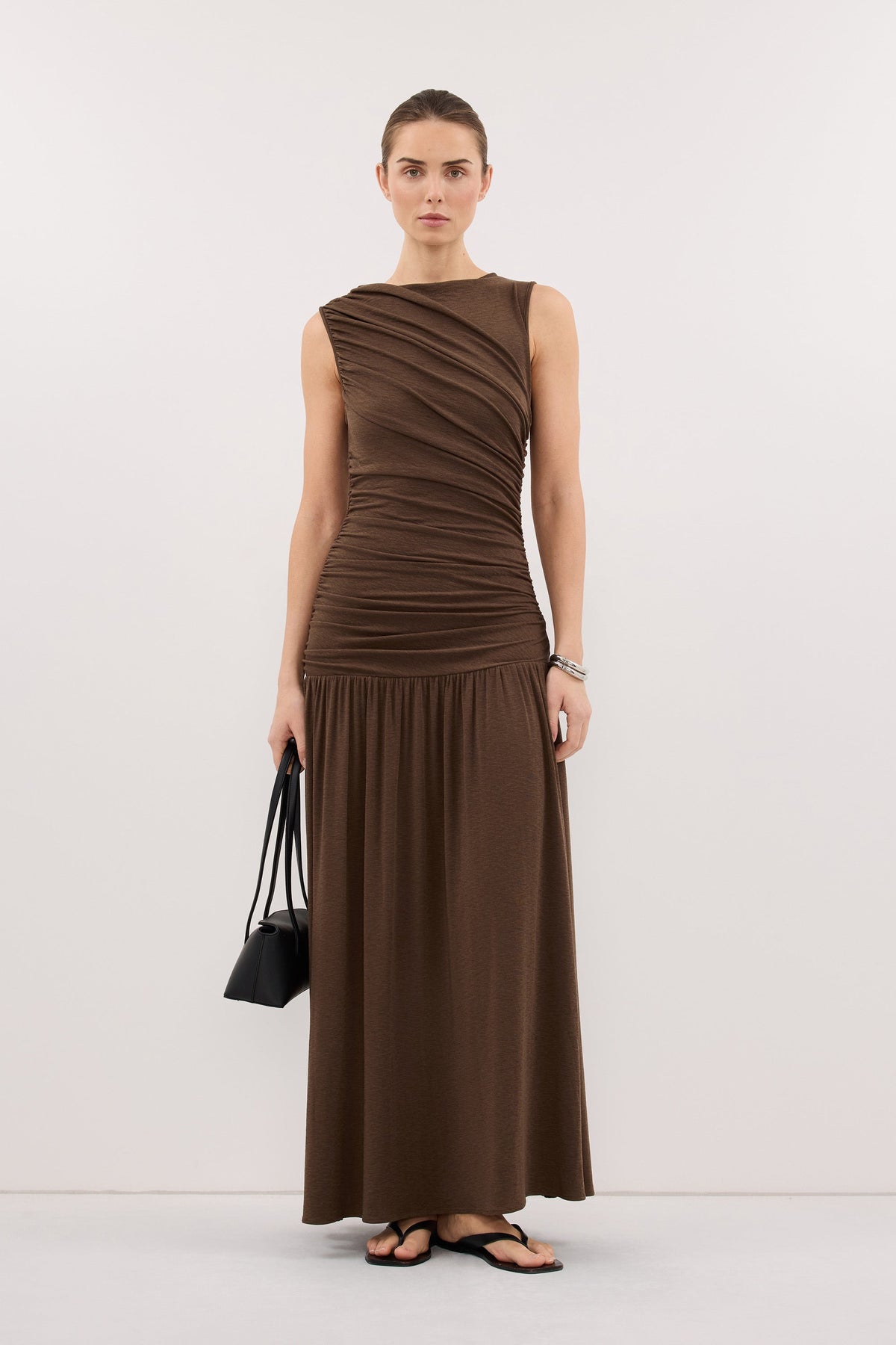 LOLA KHAKI RUCHED MAXI DRESS