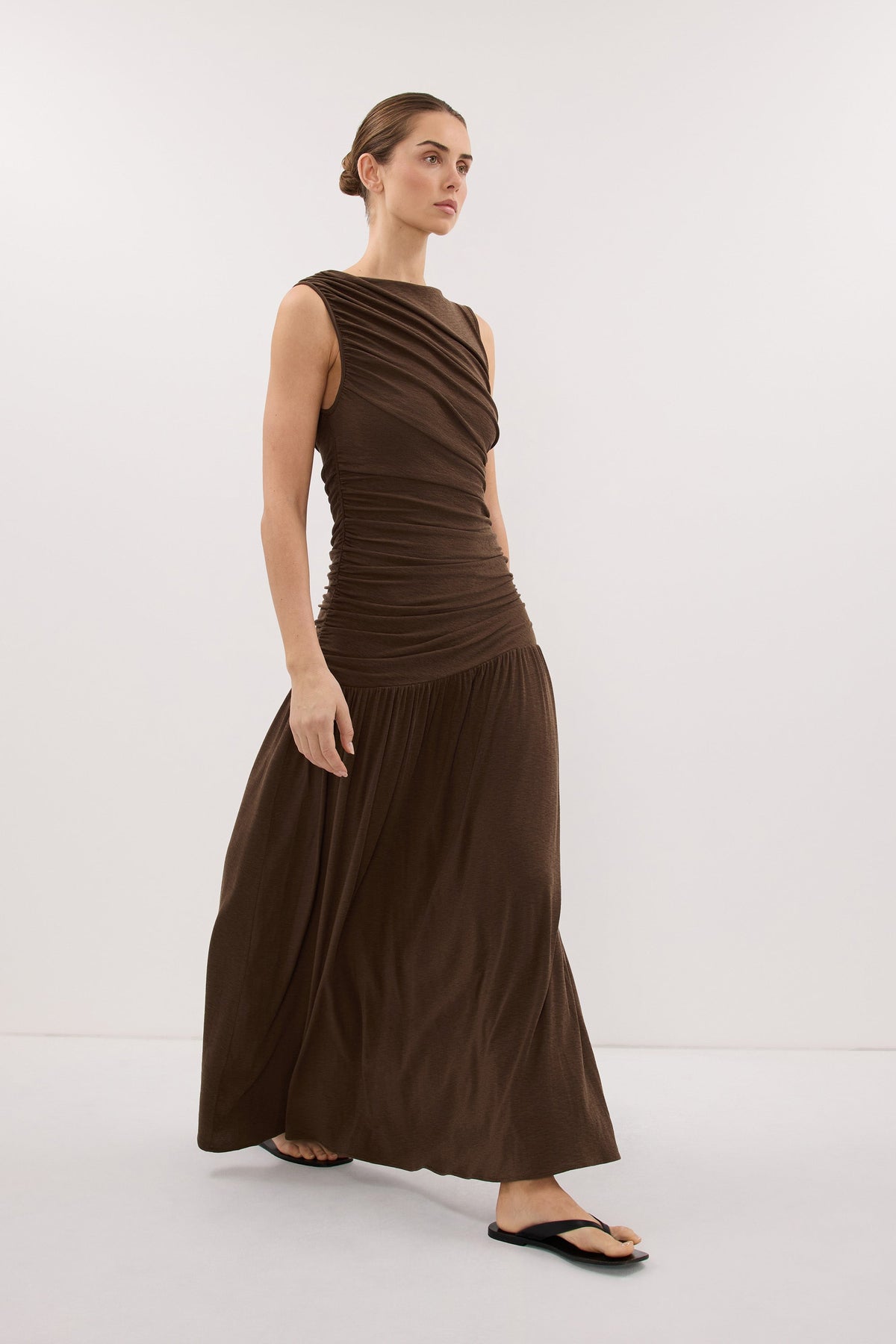 LOLA KHAKI RUCHED MAXI DRESS