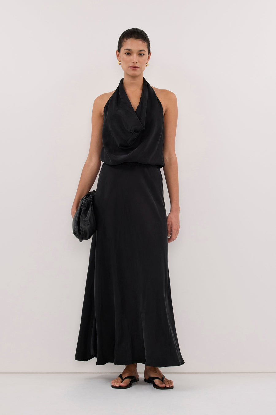 ADELE BLACK CUPRO MIDI DRESS