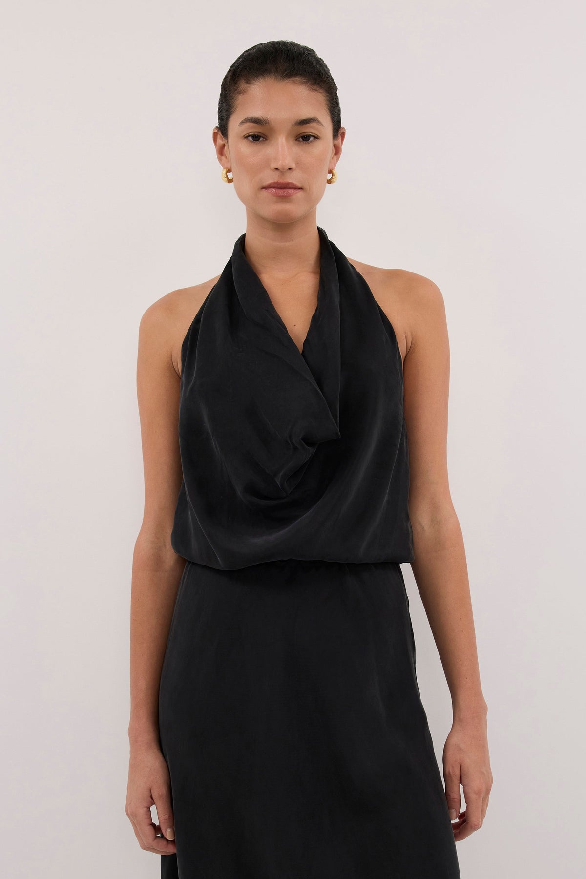 ADELE BLACK CUPRO MIDI DRESS