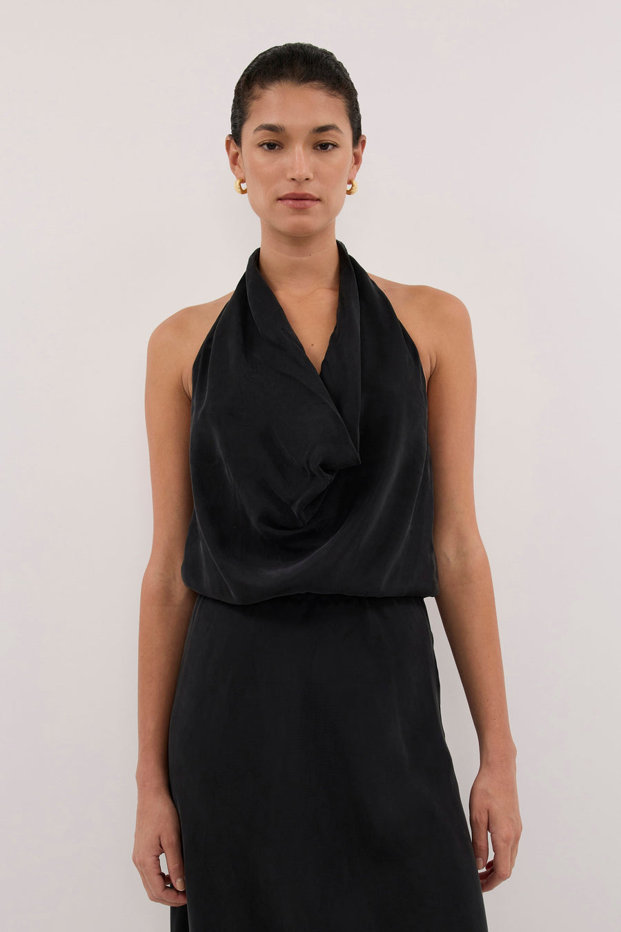 ADELE BLACK CUPRO MIDI DRESS