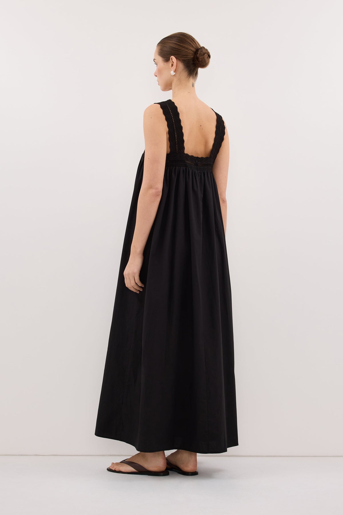 MIRANDA BLACK LACE TRIM MIDI DRESS