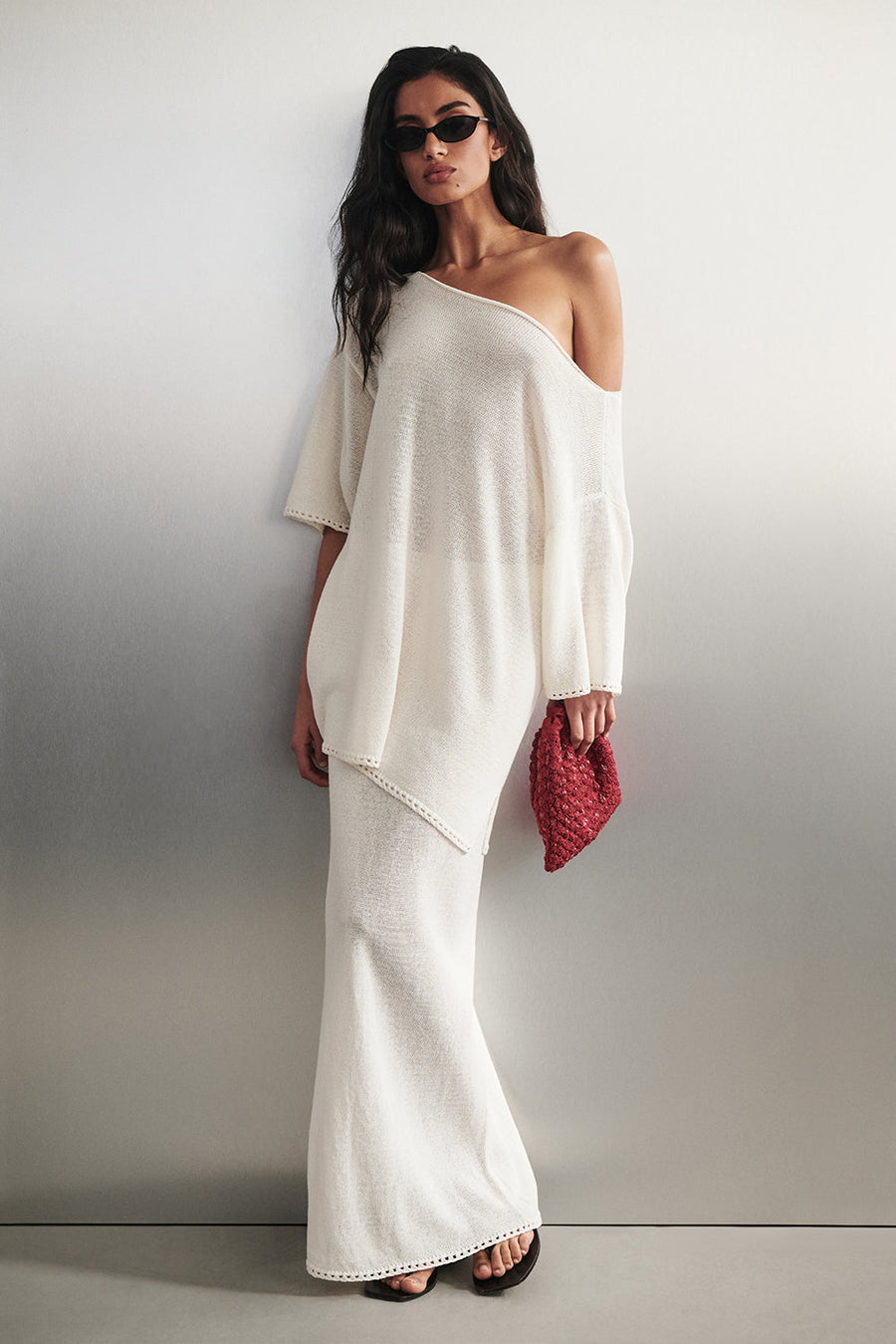 TARI OFF WHITE KNIT MIDI SKIRT