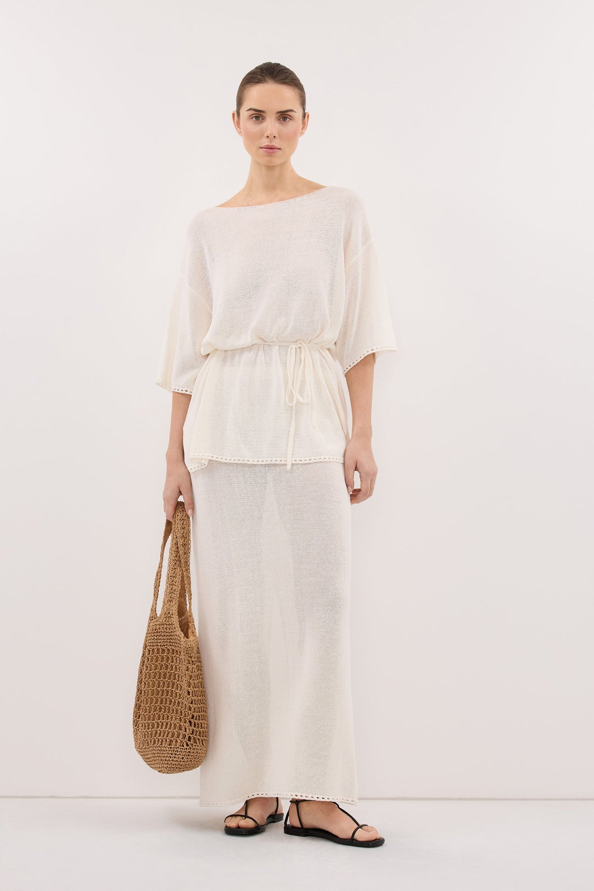 TARI OFF WHITE KNIT MIDI SKIRT