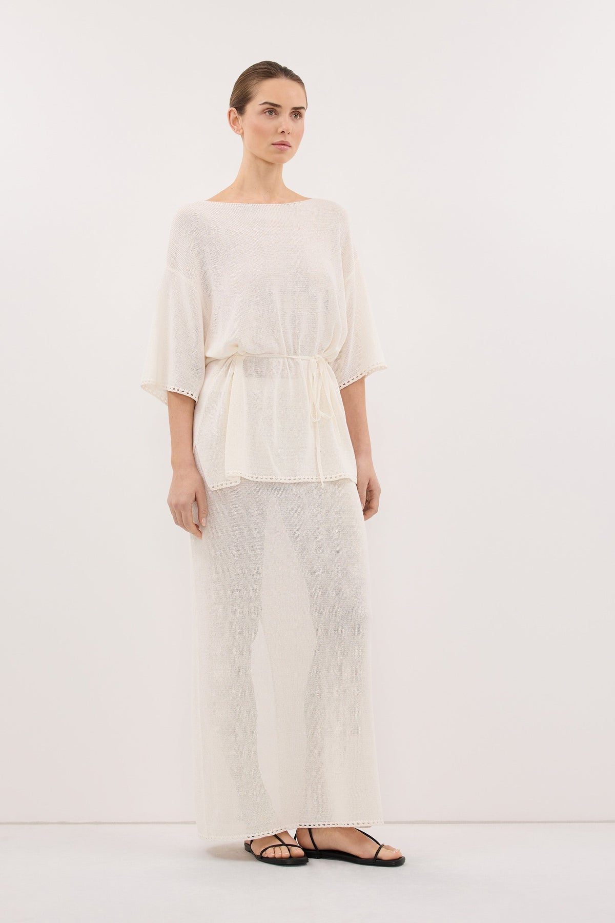 TARI OFF WHITE KNIT MIDI SKIRT