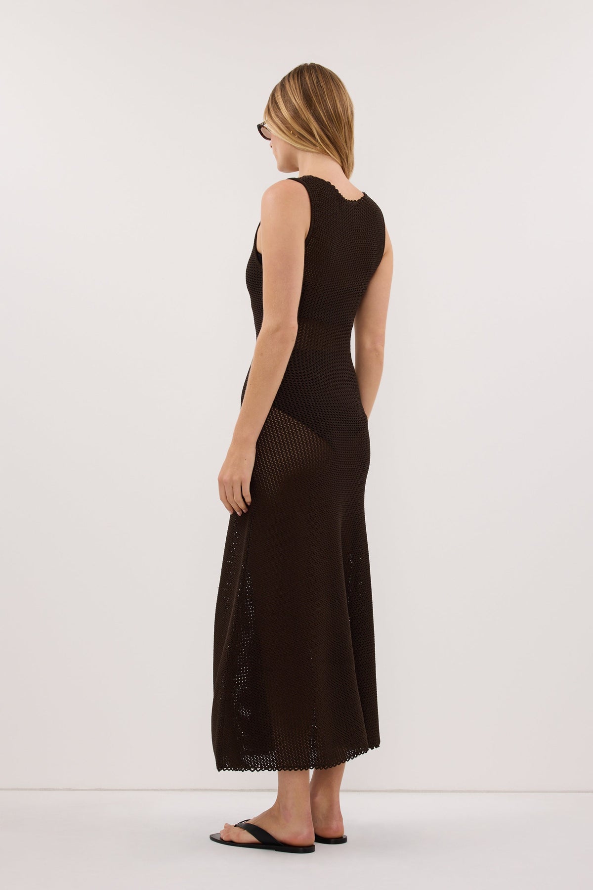 NALIA BLACK OLIVE OPEN KNIT MIDI DRESS
