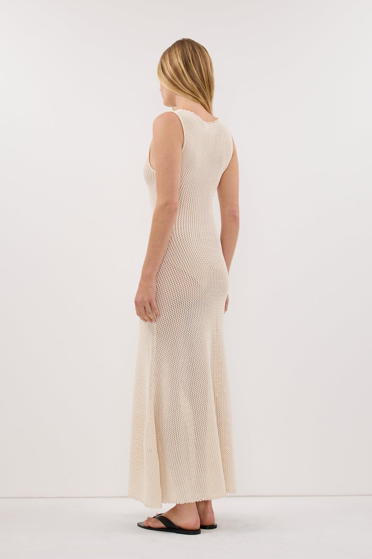 NALIA NATURAL OPEN KNIT MIDI DRESS