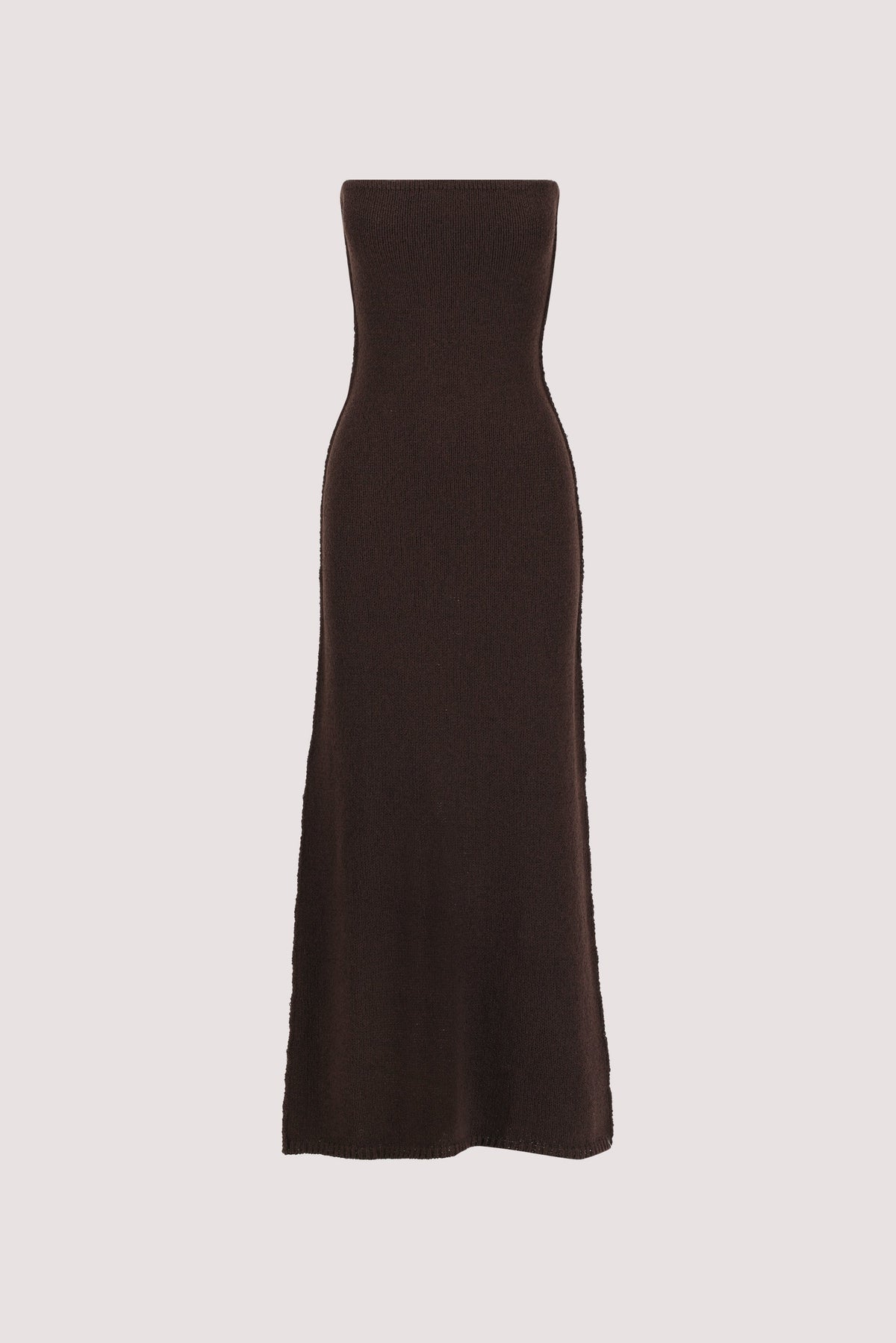 KARA CHOC STRAPLESS KNIT MIDI DRESS
