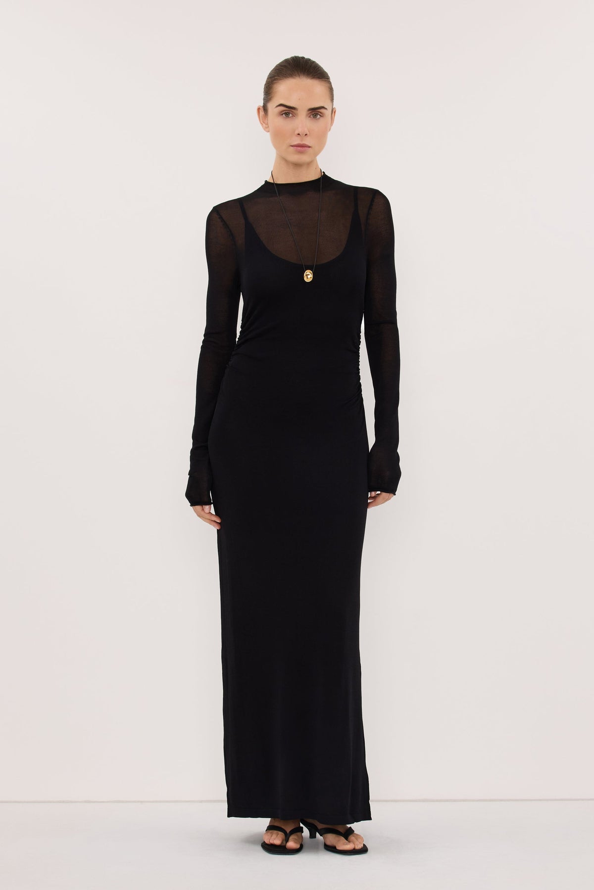 HAZEL BLACK LONG SLEEVE KNIT MIDI DRESS