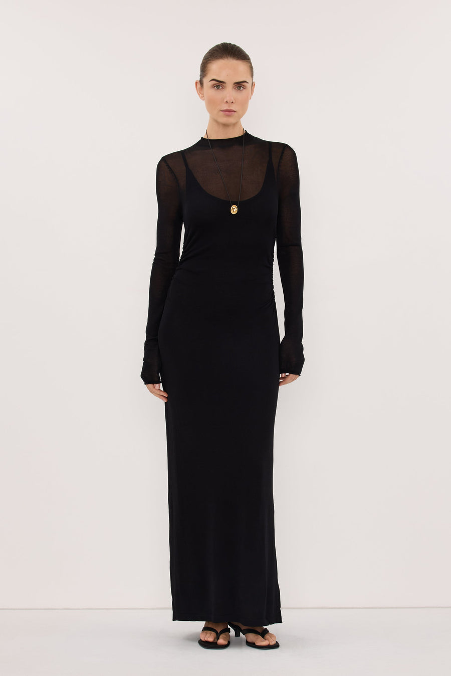 HAZEL BLACK LONG SLEEVE KNIT MIDI DRESS
