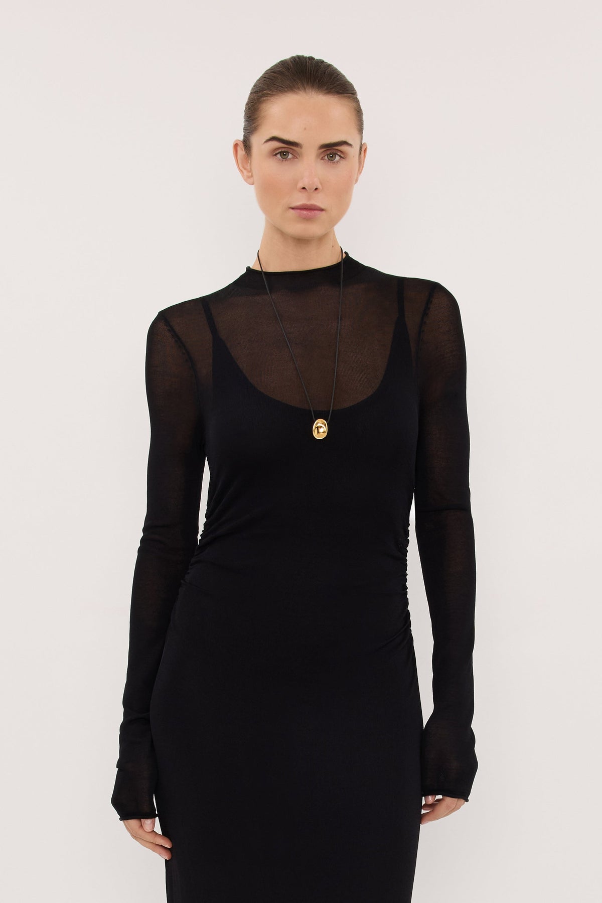 HAZEL BLACK LONG SLEEVE KNIT MIDI DRESS