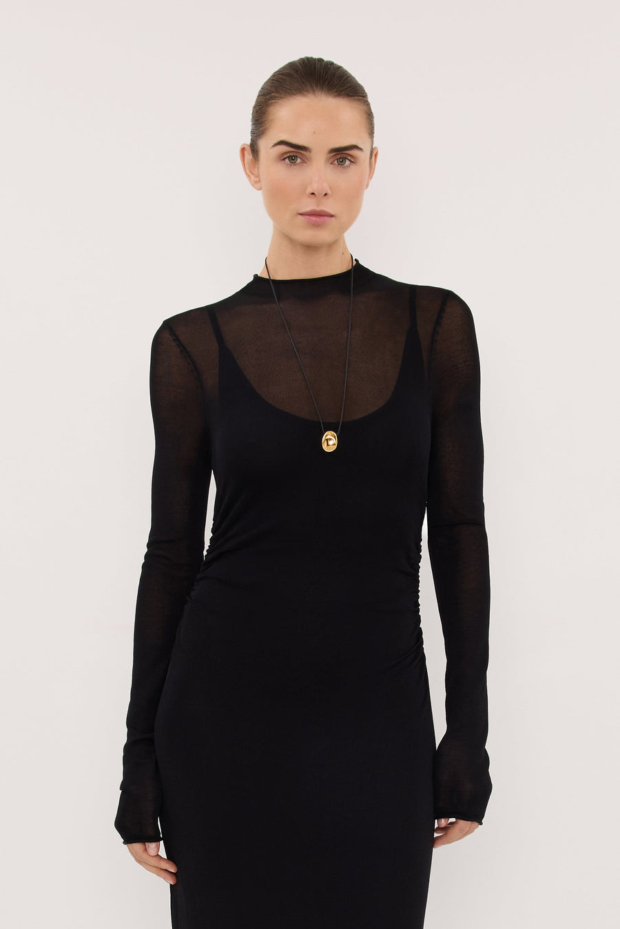 HAZEL BLACK LONG SLEEVE KNIT MIDI DRESS