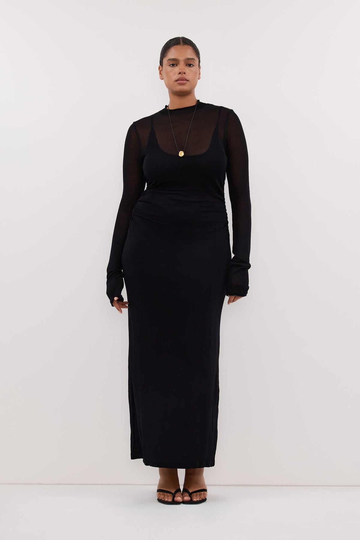 HAZEL BLACK LONG SLEEVE KNIT MIDI DRESS