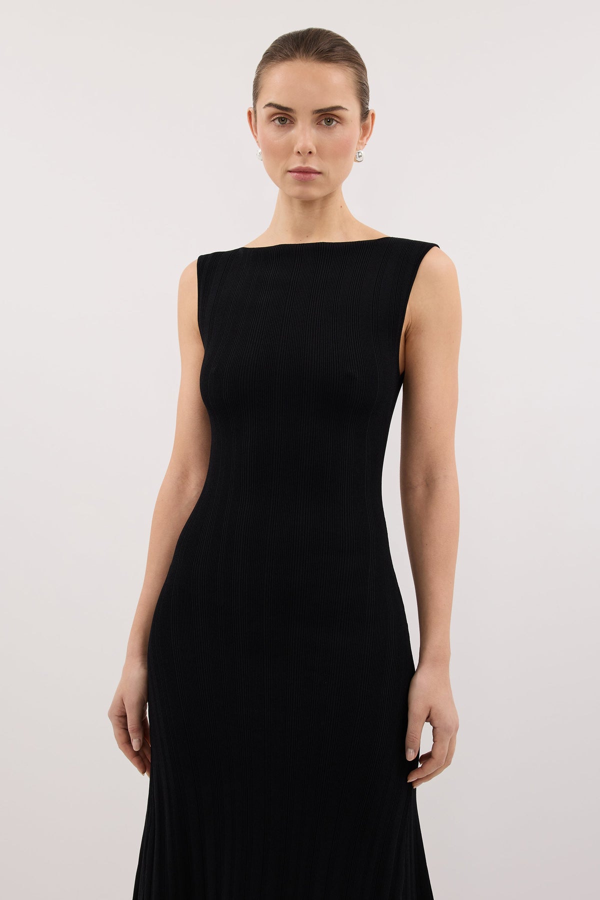 DOVE BLACK SLEEVELESS RIBBED KNIT MAXI DRESS