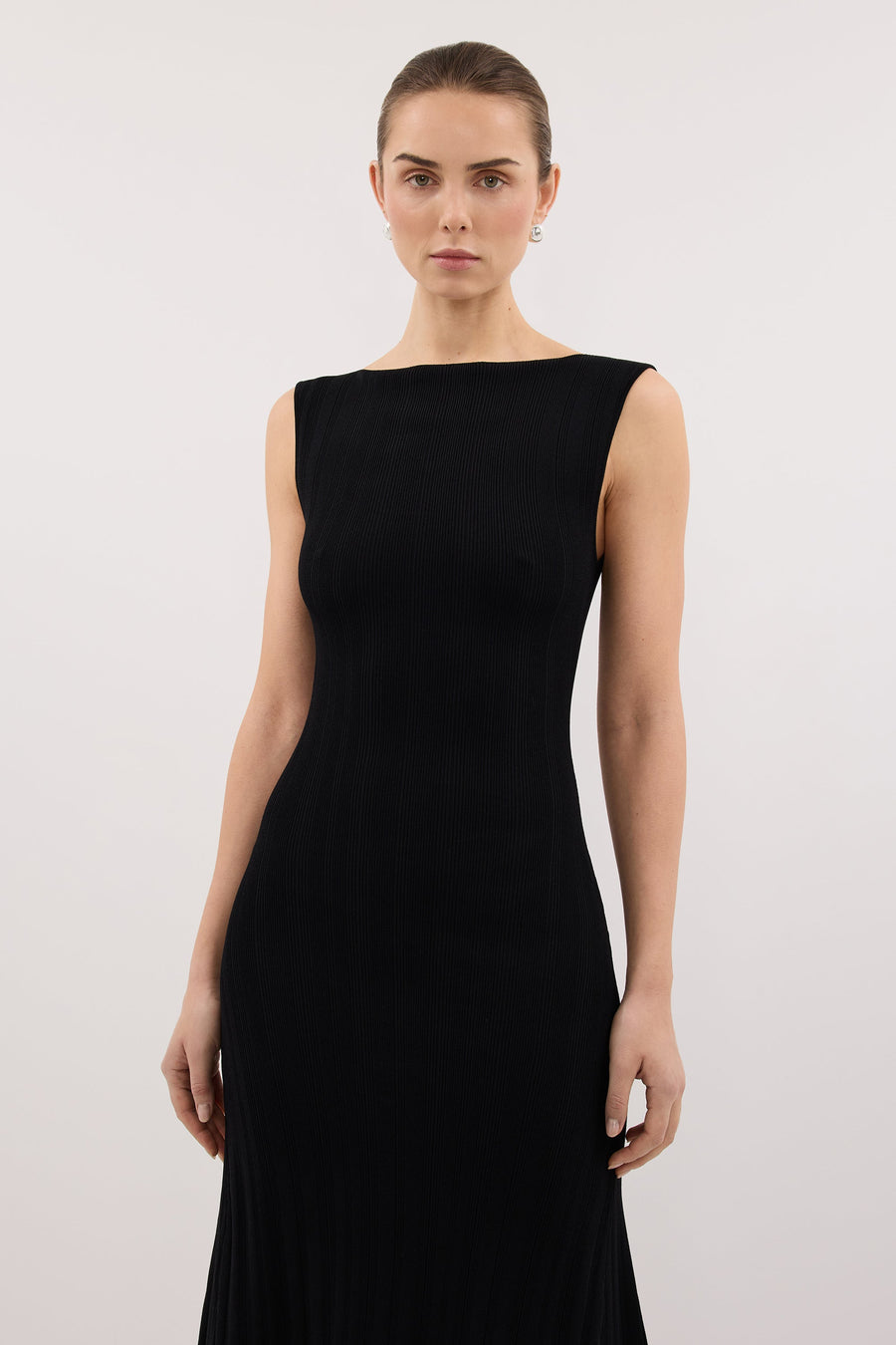 DOVE BLACK SLEEVELESS RIBBED KNIT MAXI DRESS